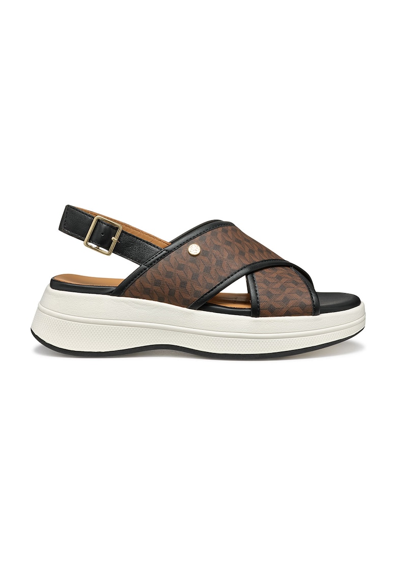 Sandale cu detalii din piele - Maro inchis/Negru