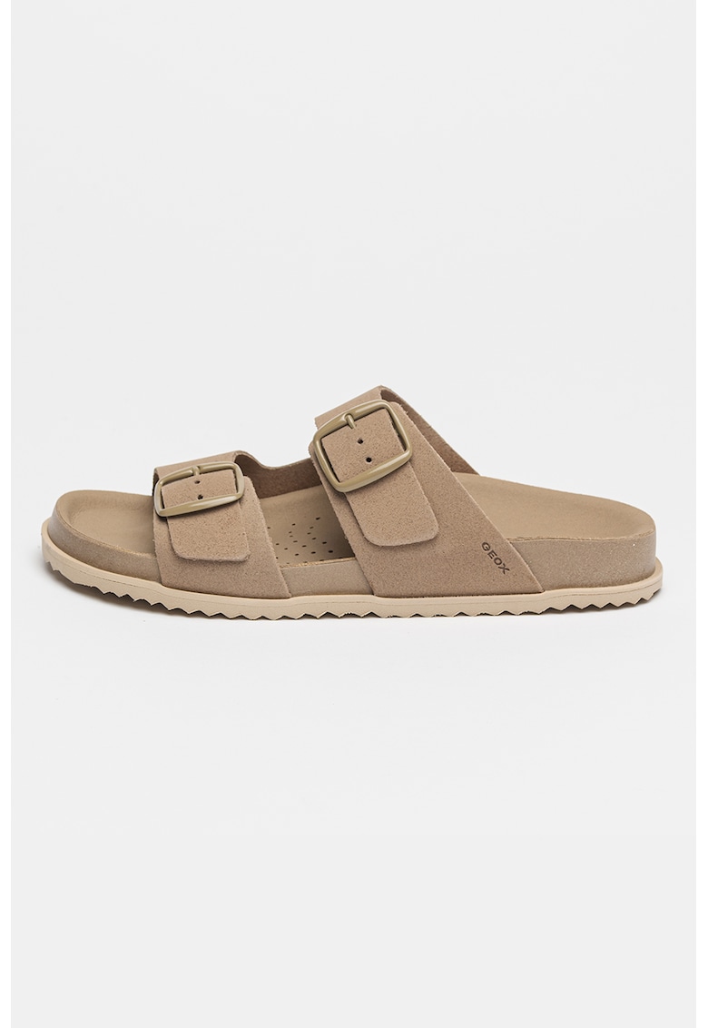 Papuci de piele întoarsă cu catarame sandybett – maro taupe – Geox Papuci de piele întoarsă cu catarame sandybett – maro taupe – Geox
