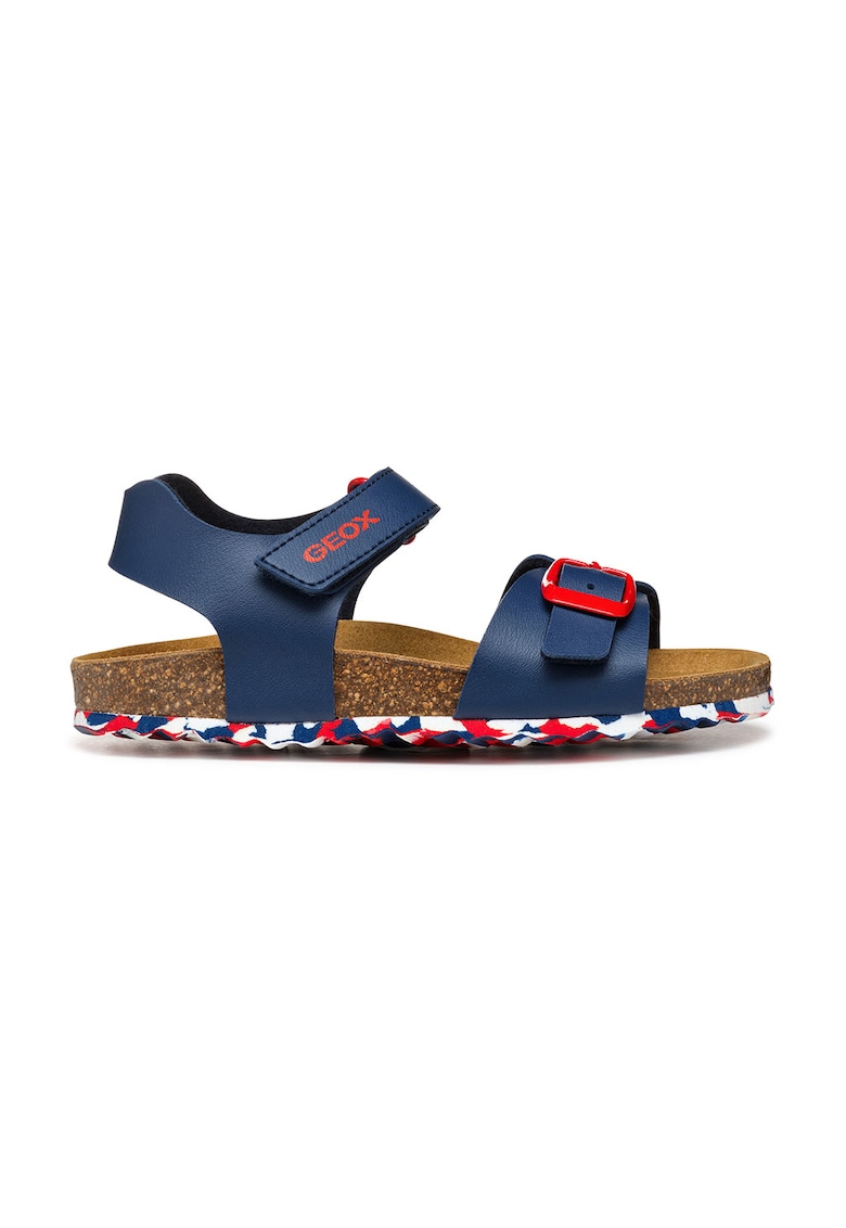 Sandale de piele ecologica cu velcro - Rosu/Bleumarin