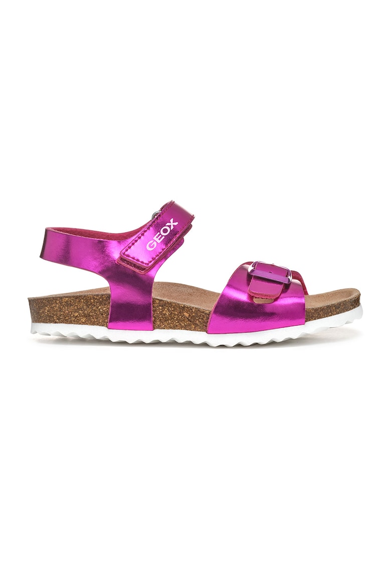 Sandale cu velcro si logo - Fucsia