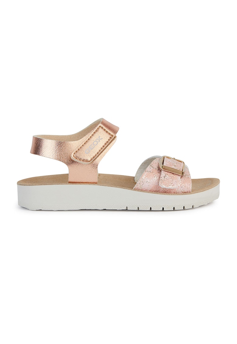 Sandale cu velcro si logo - Auriu rose