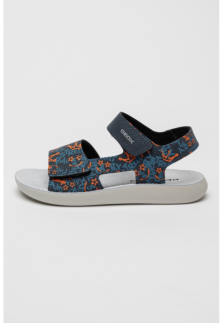 Sandale de piele ecologica cu velcro - Portocaliu/Albastru ultramarin