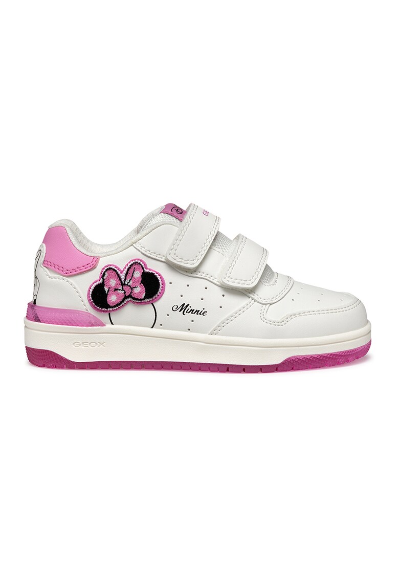 Pantofi sport de piele ecologica cu velcro - Roz pastel/Negru stins/Alb murdar