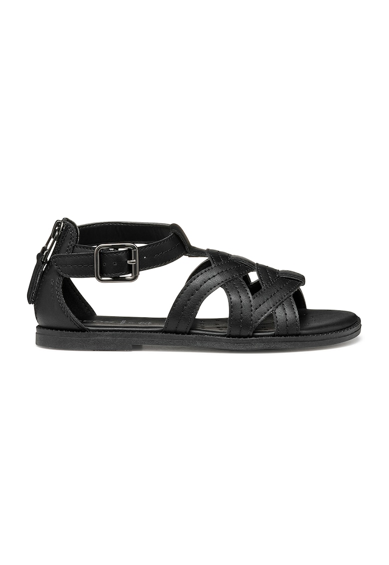 Sandale cu talpa plata si catarama - Negru