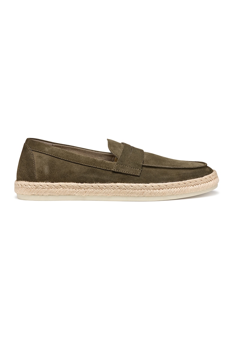 Pantofi loafer uni de piele intoarsa - Maro taupe/Crem