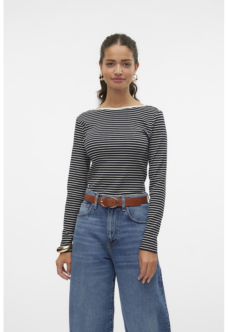 Bluza cu maneci lungi si model in dungi - Alb/Negru stins