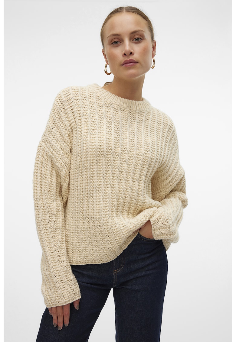 Pulover din amestec de lana cu maneci cazute