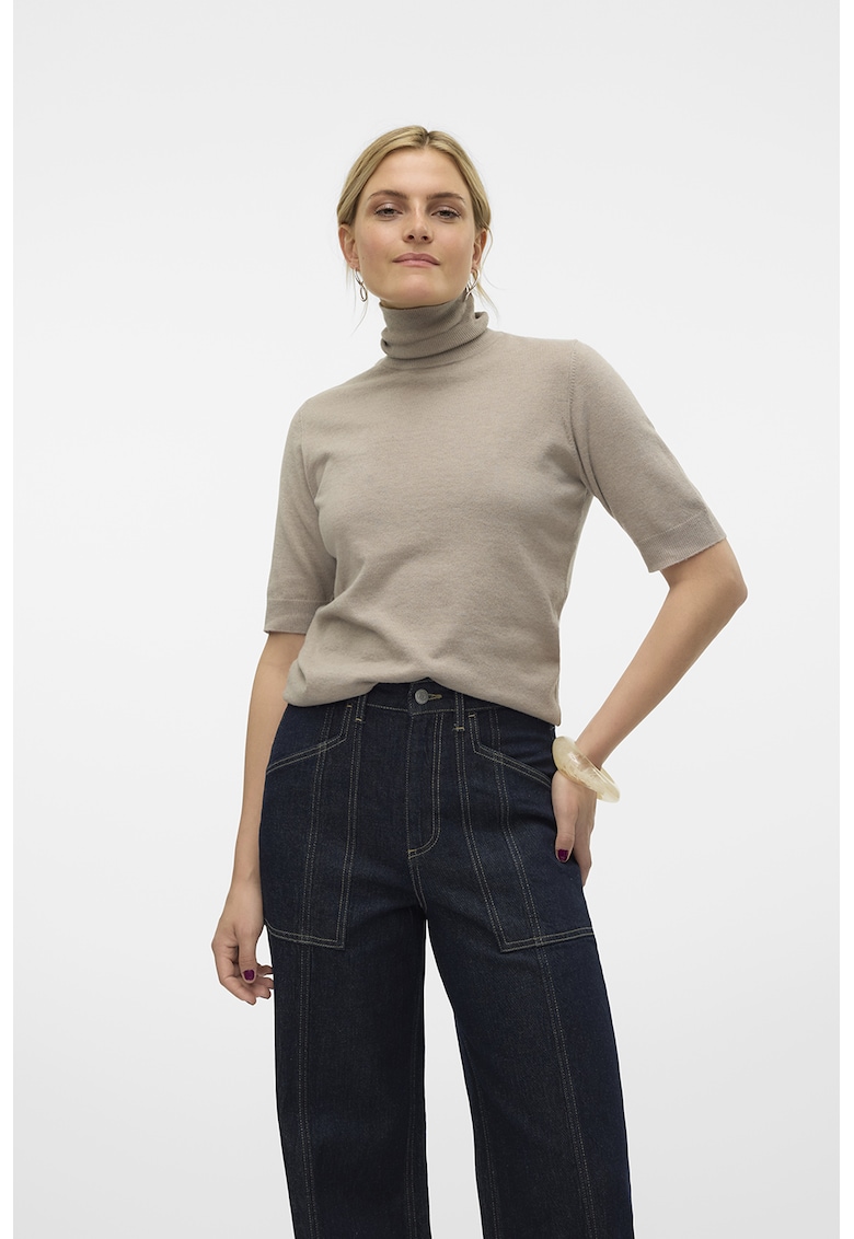 Pulover relaxed-fit cu model uni si guler inalt