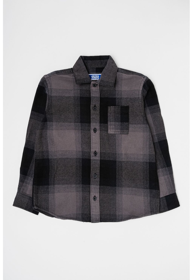 Camasa din amestec de bumbac cu model in carouri si buzunar aplicat