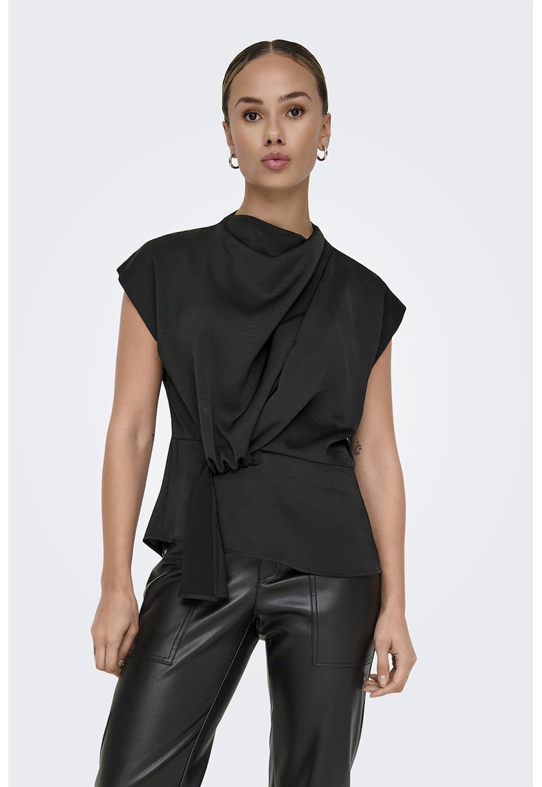 Bluza uni cu detaliu drapat - Negru