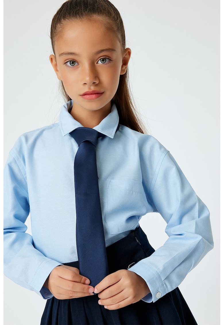 Camasa din amestec de bumbac cu buzunar aplicat - Albastru azur