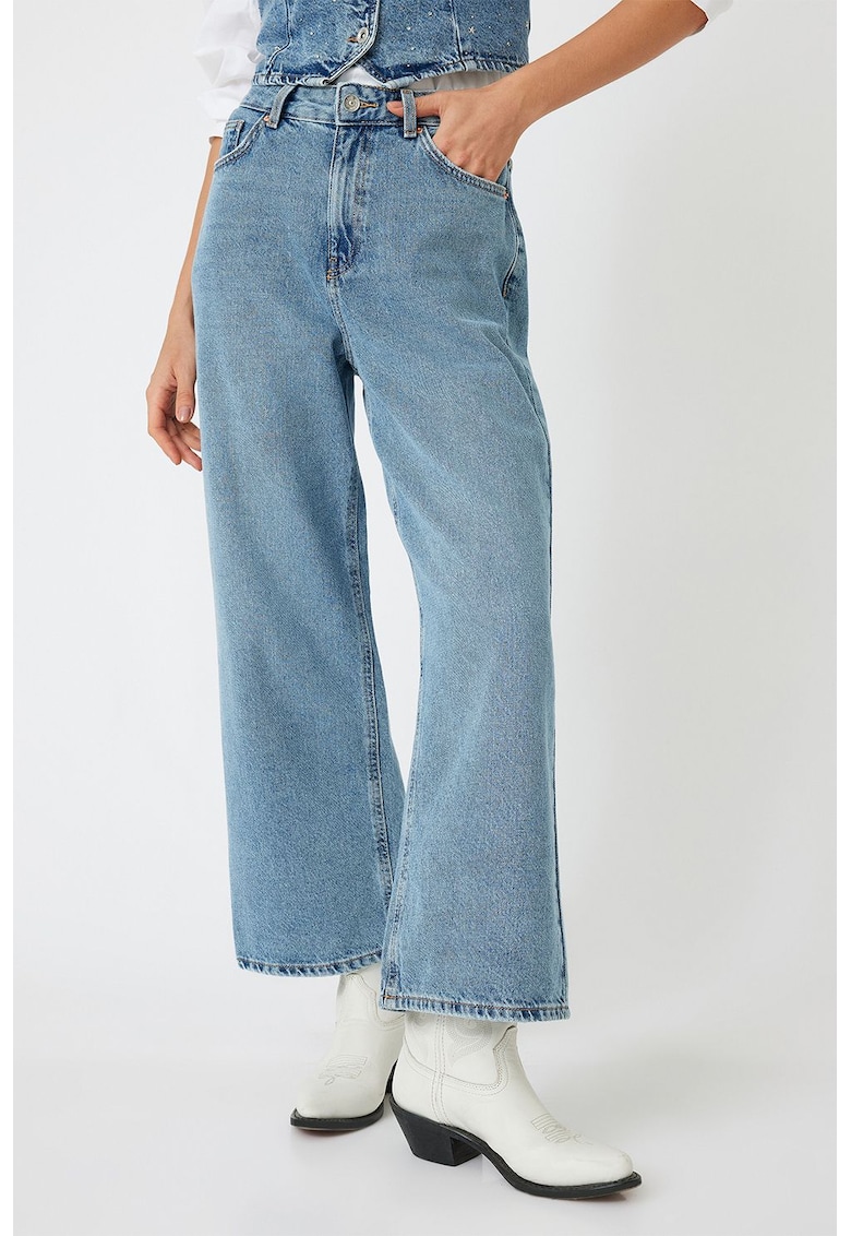 Blugi cu croiala ampla si talie inalta - Albastru deschis