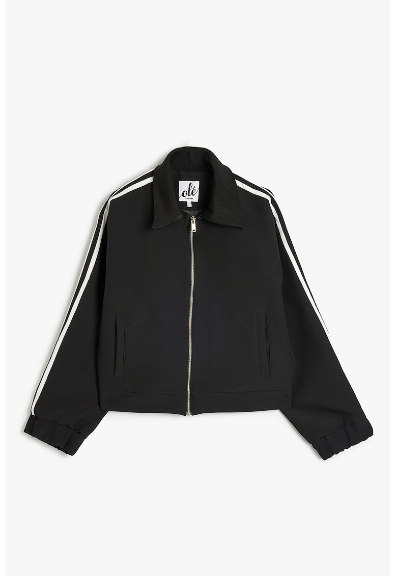 Jacheta cu fermoar si buzunare oblice - Negru