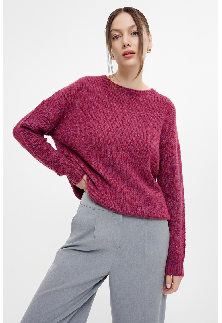 Pulover cu decolteu la baza gatului si maneci cazute - Roz melange