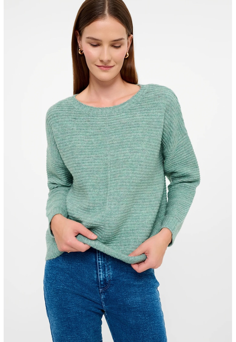 Pulover cu maneci cazute - Verde melange