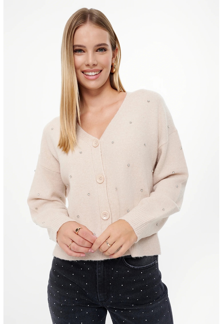 Cardigan cu strasuri si decolteu in V
