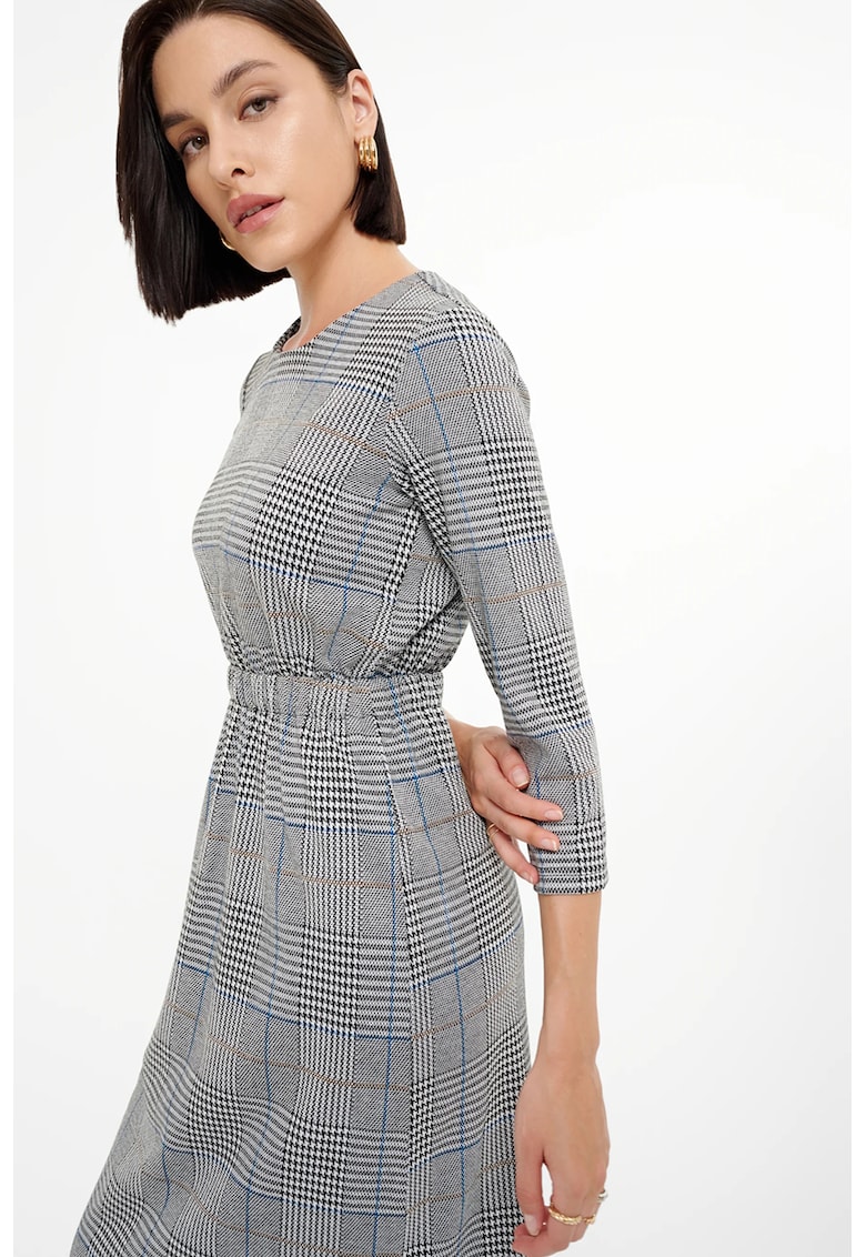 Rochie in carouri cu maneci 3/4 - Alb/Negru