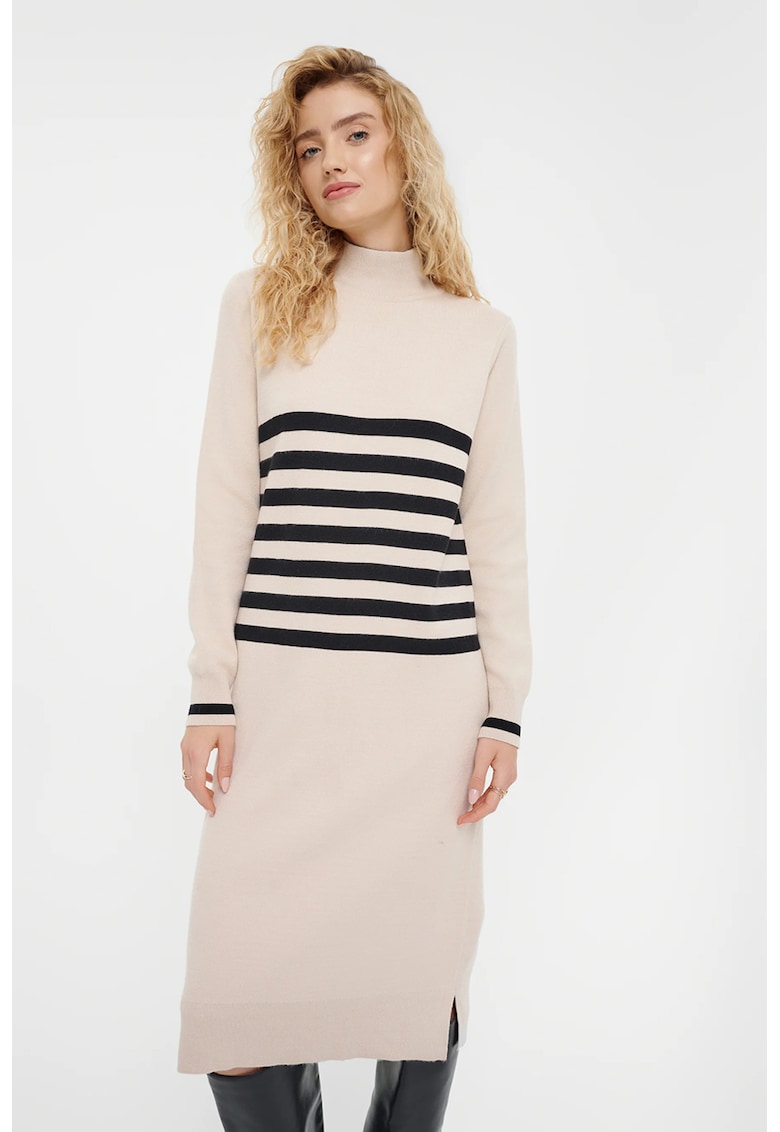 Rochie-pulover in dungi - Negru/Bej