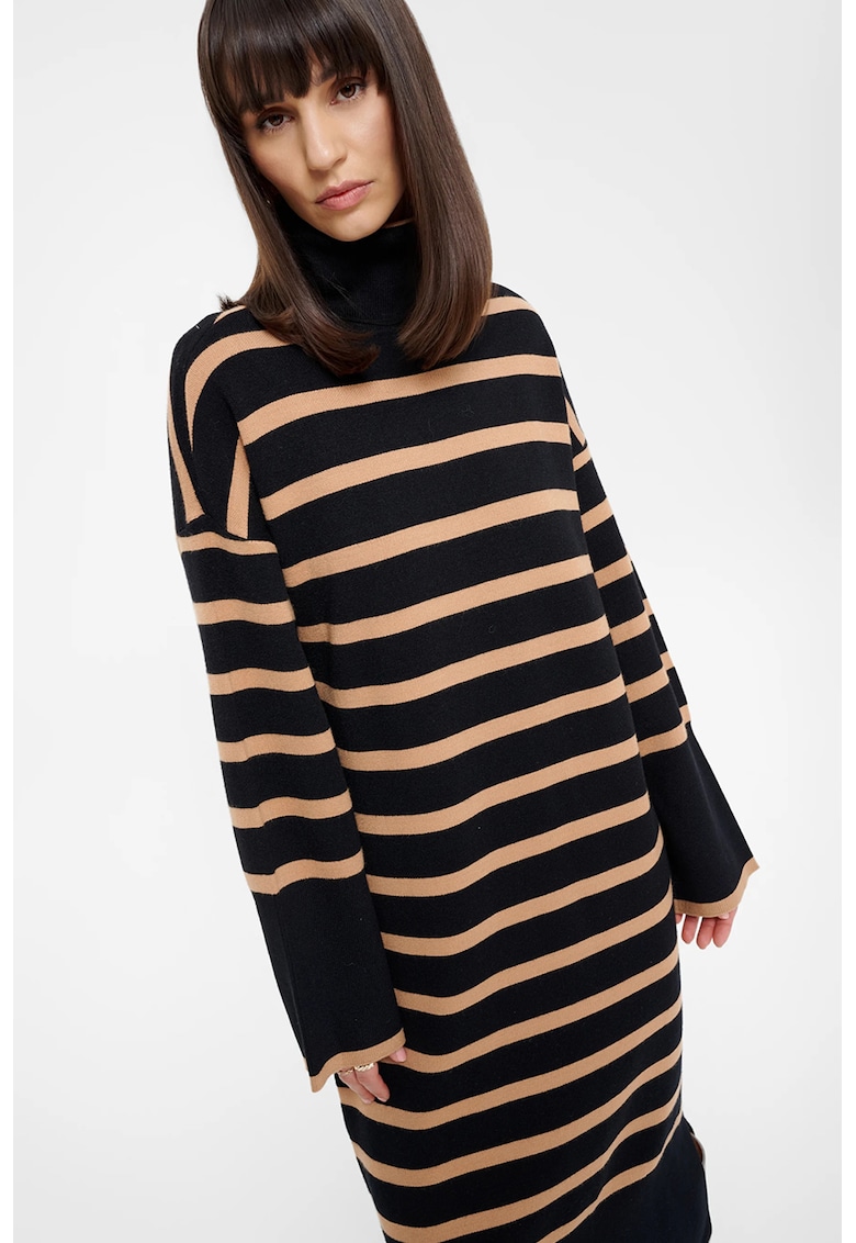 Rochie-pulover in dungi - Negru/Bej