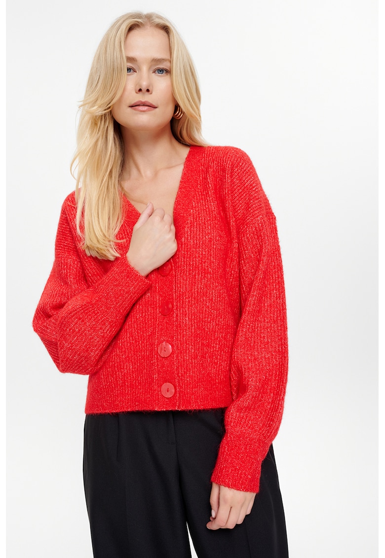 Cardigan din amestec de lana cu decolteu in V