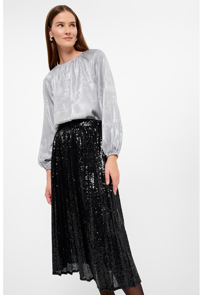 Fusta midi cu pliuri si paiete