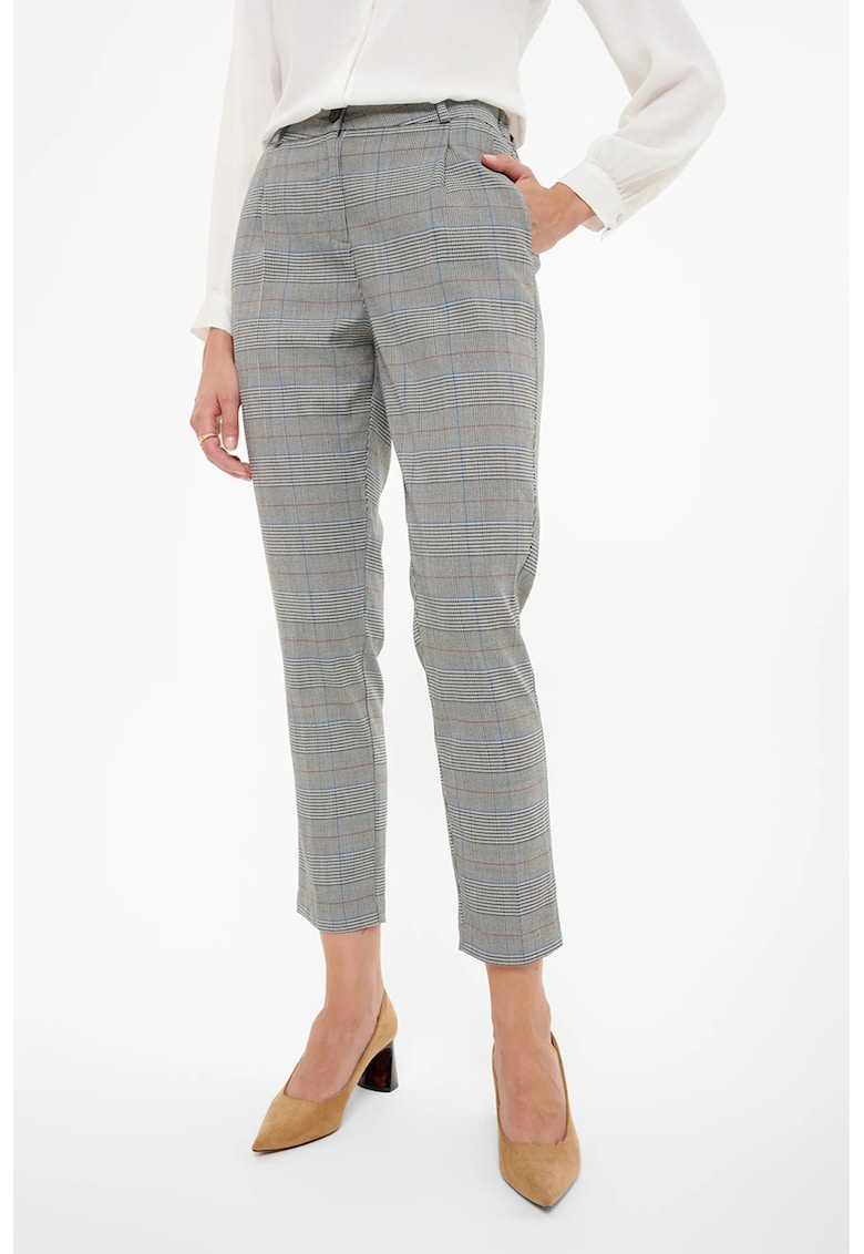 Pantaloni crop chino cu model in carouri