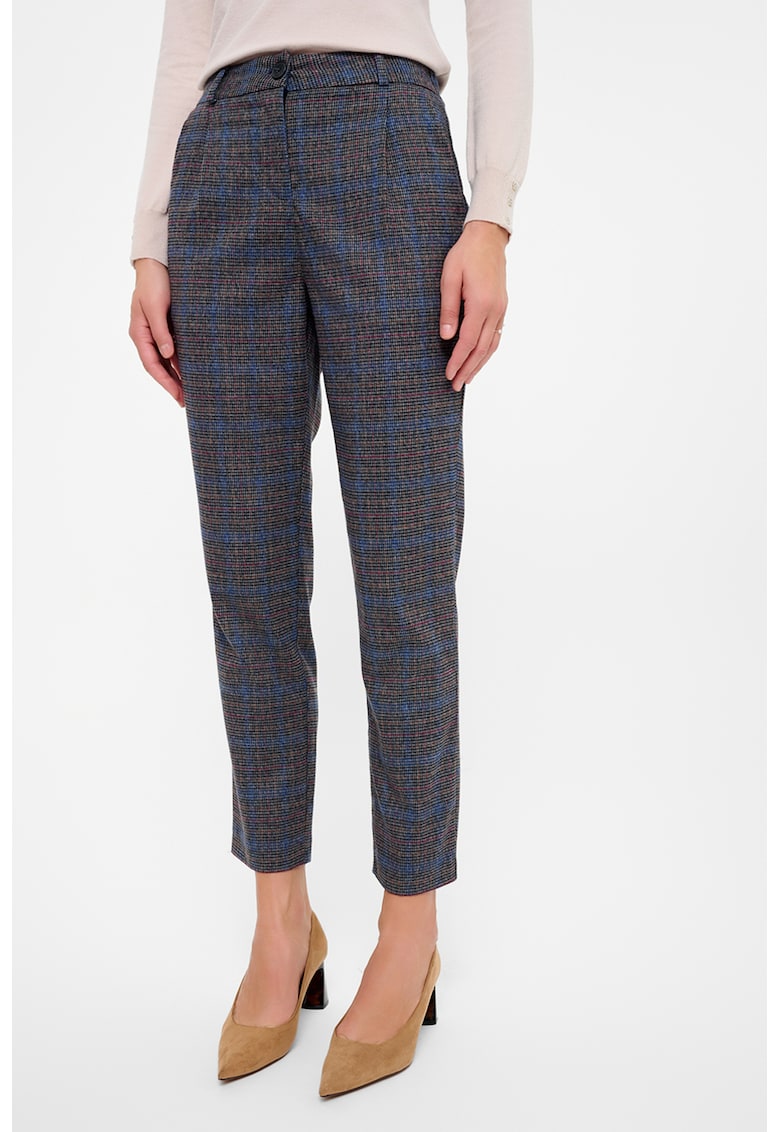 Pantaloni crop chino cu model in carouri