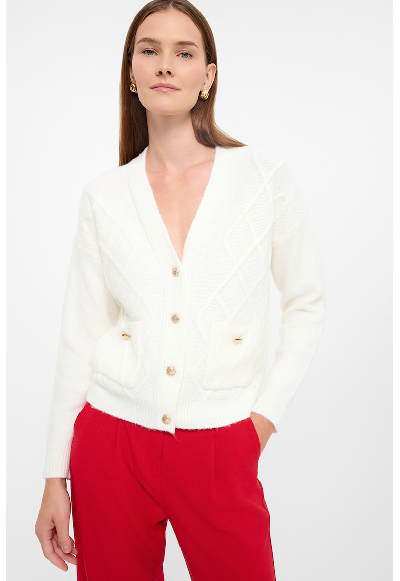 Cardigan cu buzunare aplicate si decolteu in V