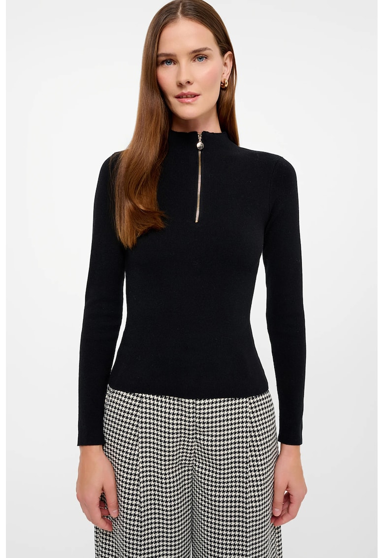 Pulover din amestec de bumbac cu fermoar scurt