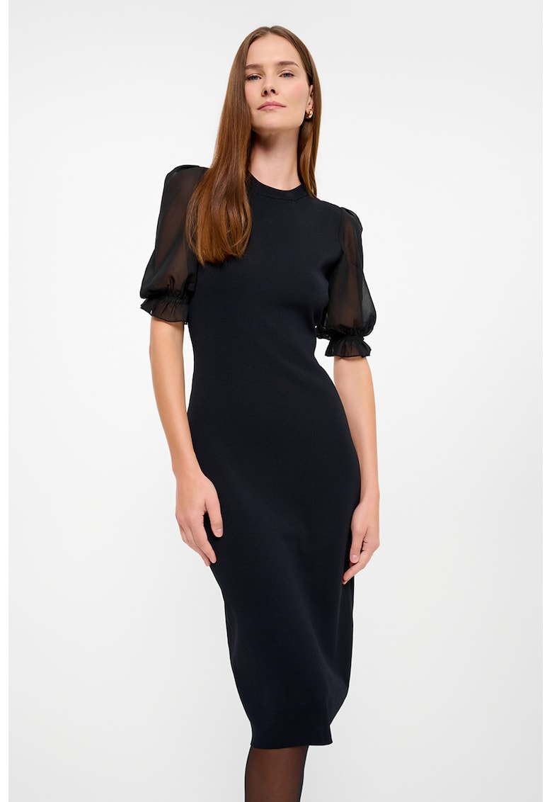 Rochie midi cu maneci bufante de plasa