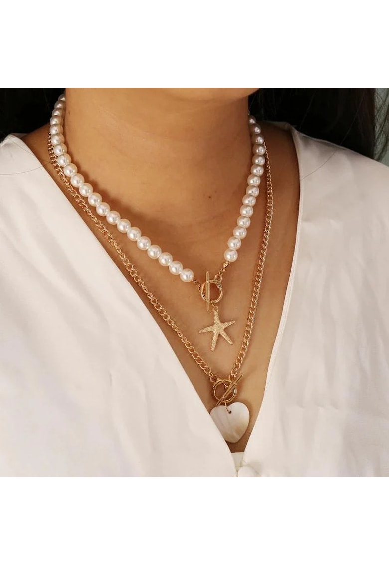 Set 2 coliere - aurii - cu perle - Sarline C19 - Set 2 coliere - aurii - cu perle - Sarline C19 -