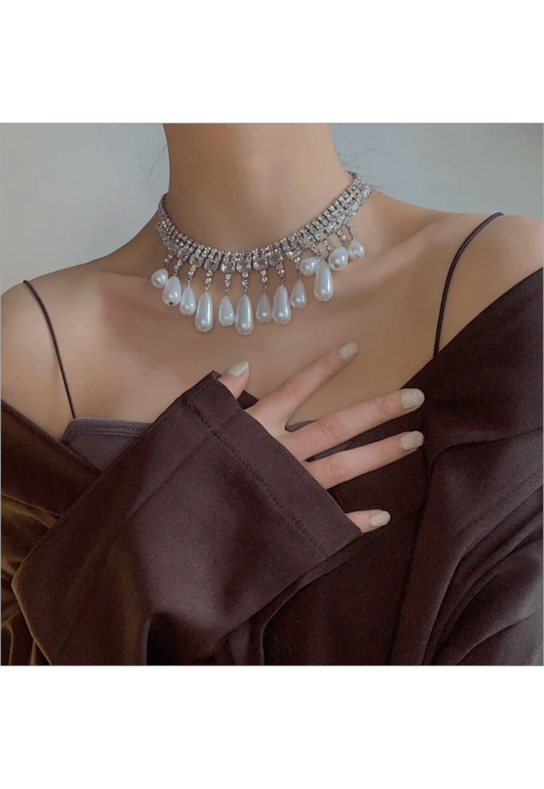 Colier argintiu - cu pietre si perle - Emika C1 -