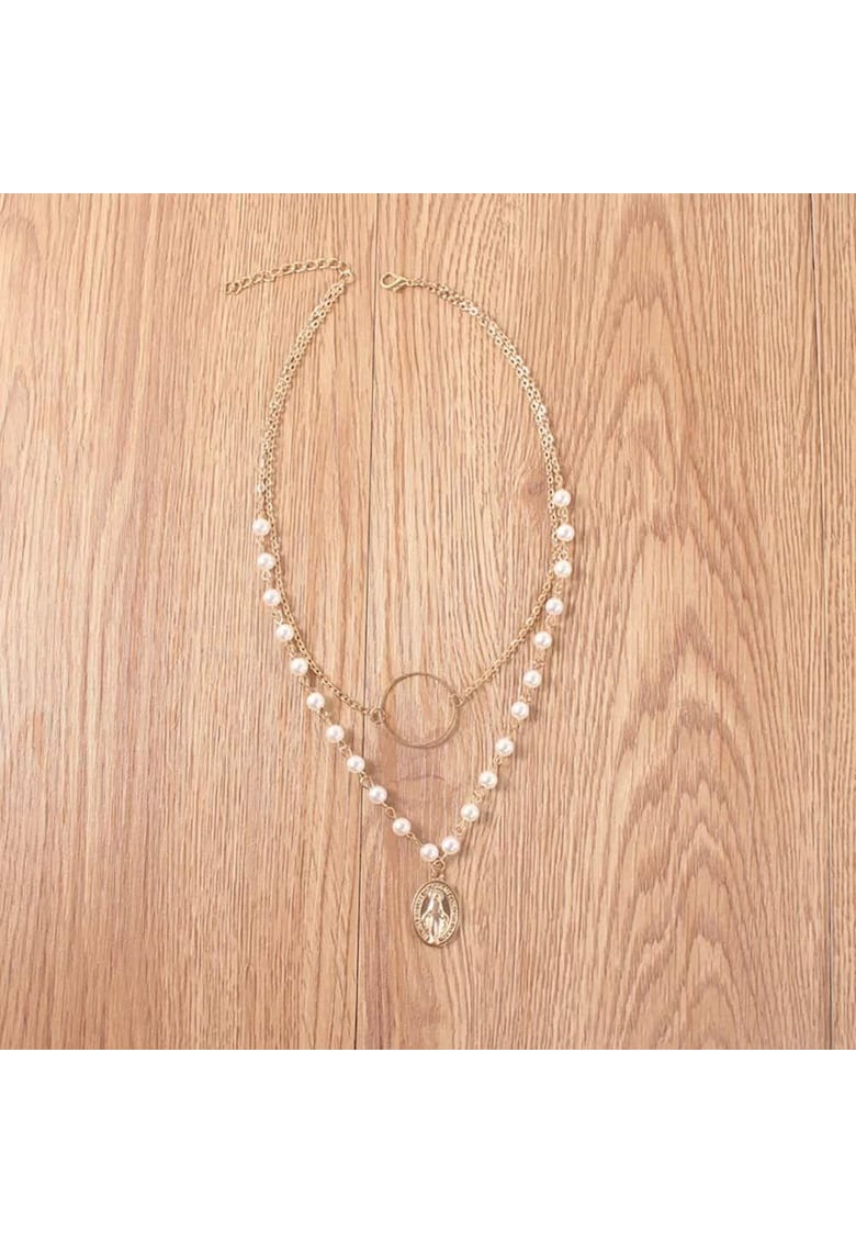 Colier in 2 straturi - auriu - cu perlute - Konradina C9