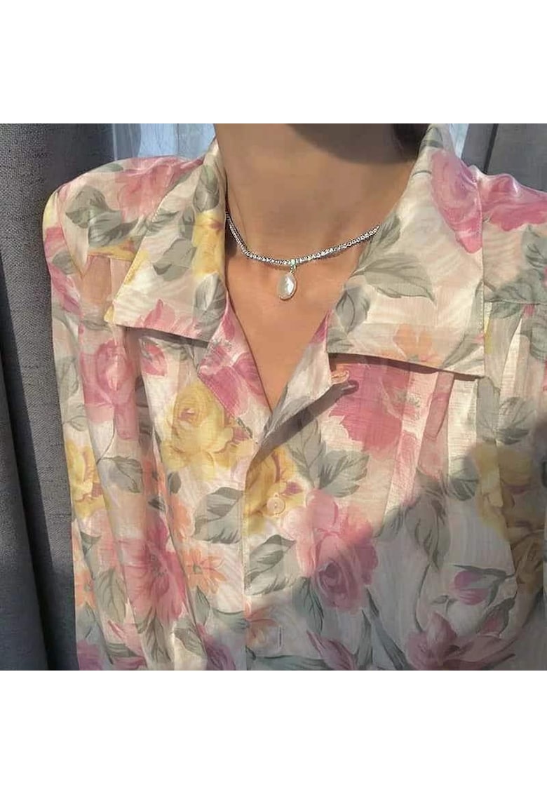 Colier tennis - argintiu - cu pietre si perla - Lorentina C18 -