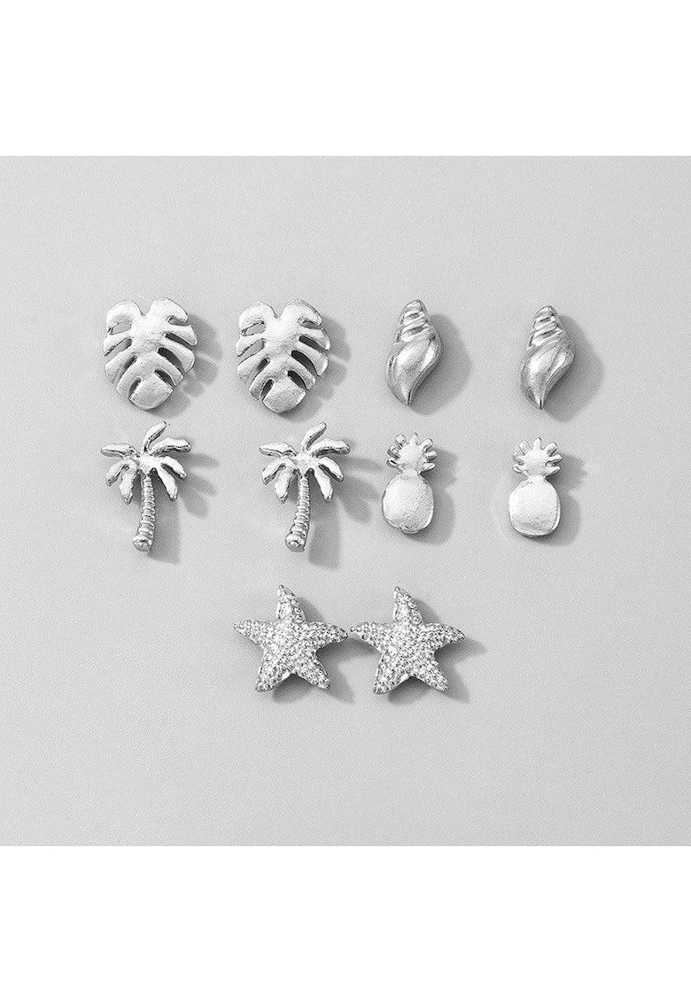 Set 5 perechi cercei - argintii - tema exotica - Odetha C8 -