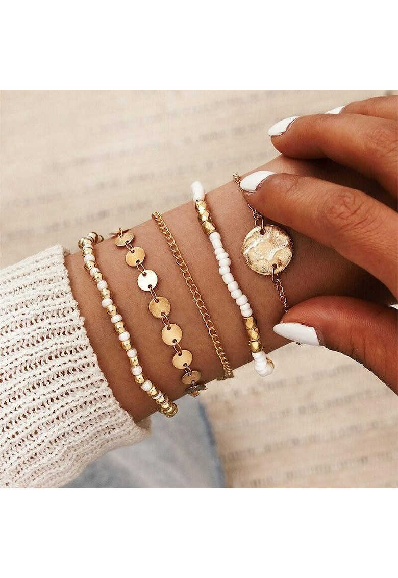 Set 5 bratari - aurii - cu banuti si margelute - Pepa C8 -