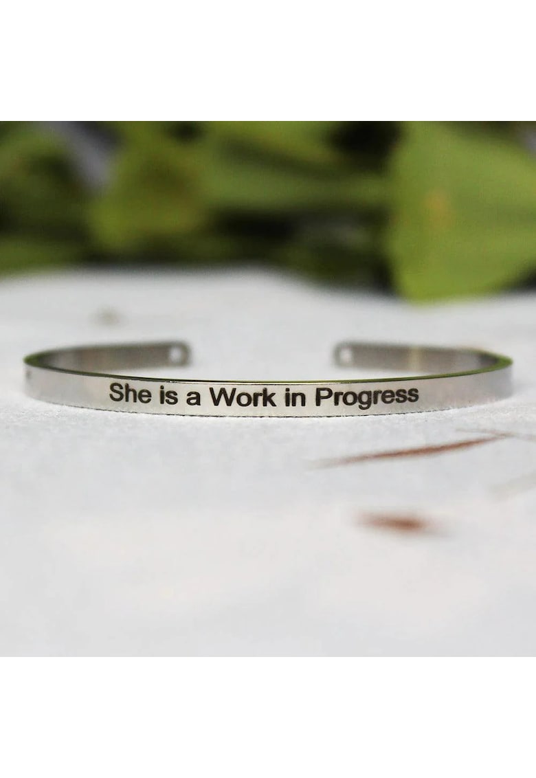 Bratara argintie - ajustabila - gravata She is a Work in Progress P10 -