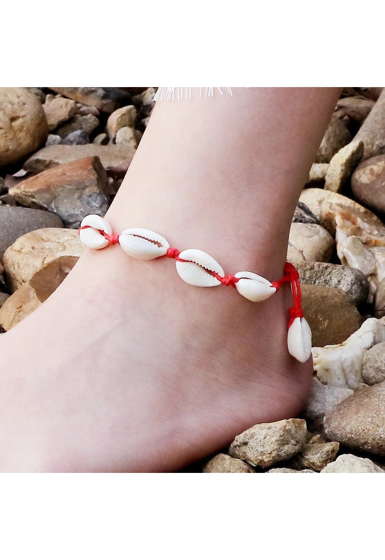 Bratara cu scoici naturale si snur rosu - ajustabila - Estel C6 -