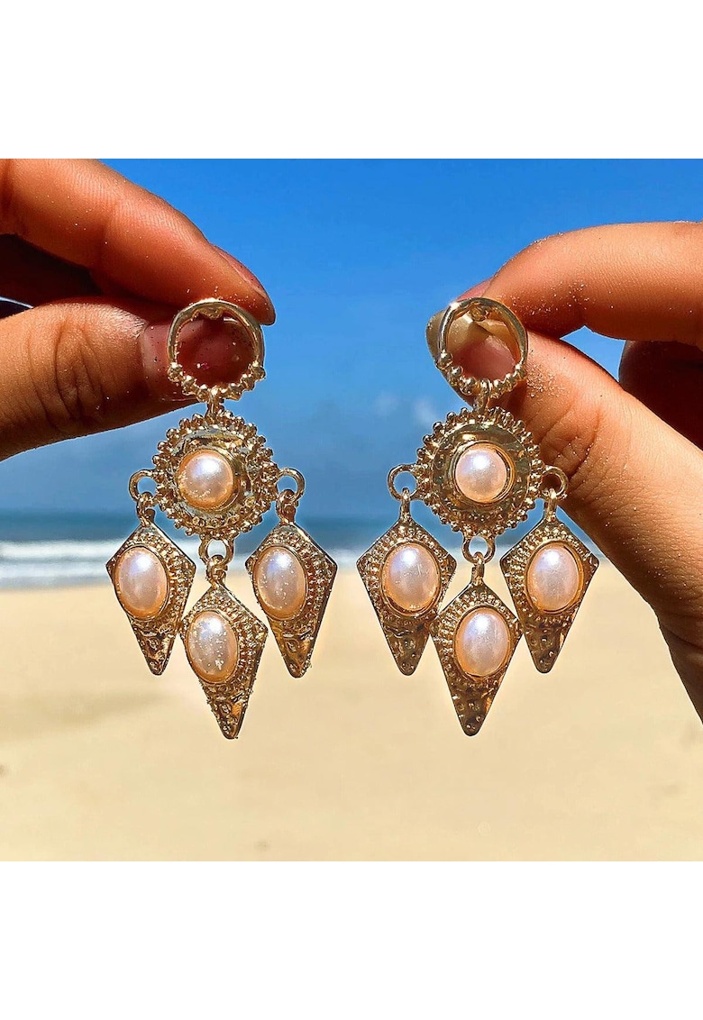 Cercei aurii - forma de candelabru - cu perle - Manilla C12 -