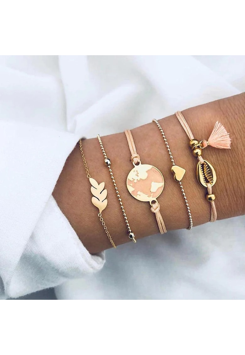 Set 5 bratari aurii - cu glob pamantesc si ciucure - Anethe C3 -