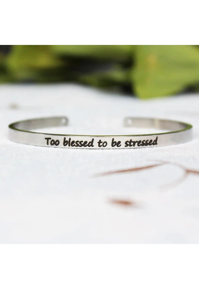Bratara ajustabila - argintie - gravata Too blessed to be stressed - Aska P7 -