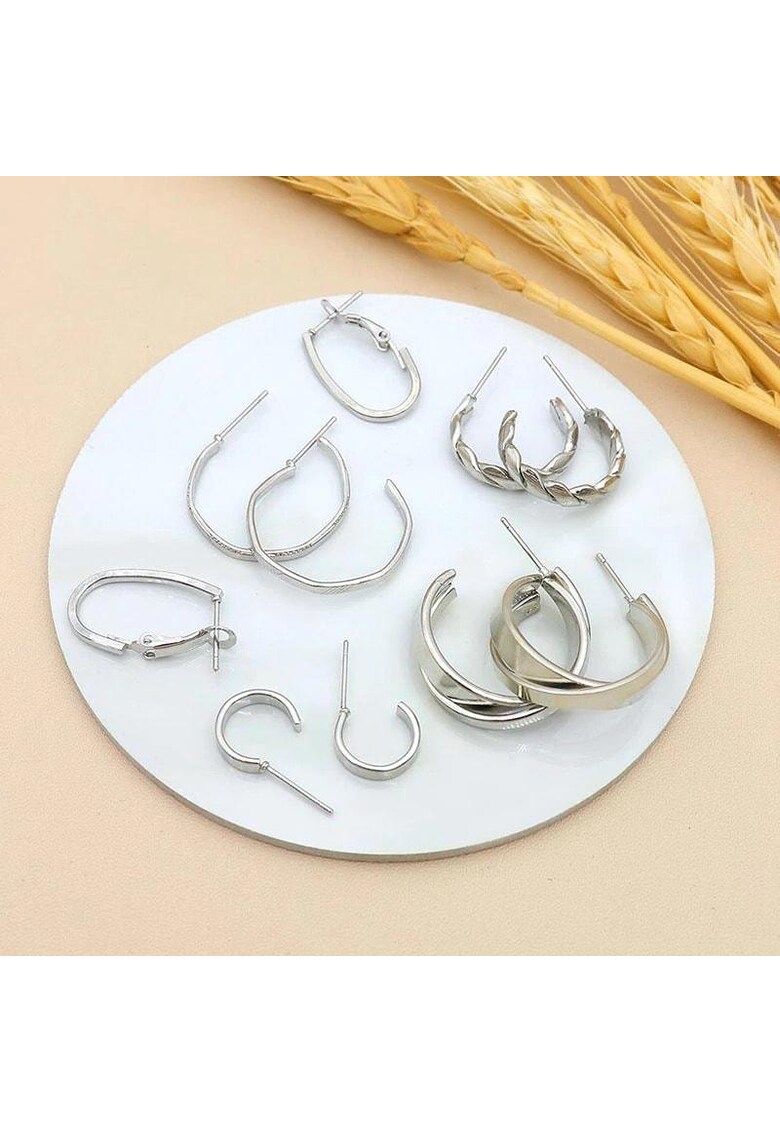 Set 5 perechi de cercei - argintii - forme diverse - Sania C27 -