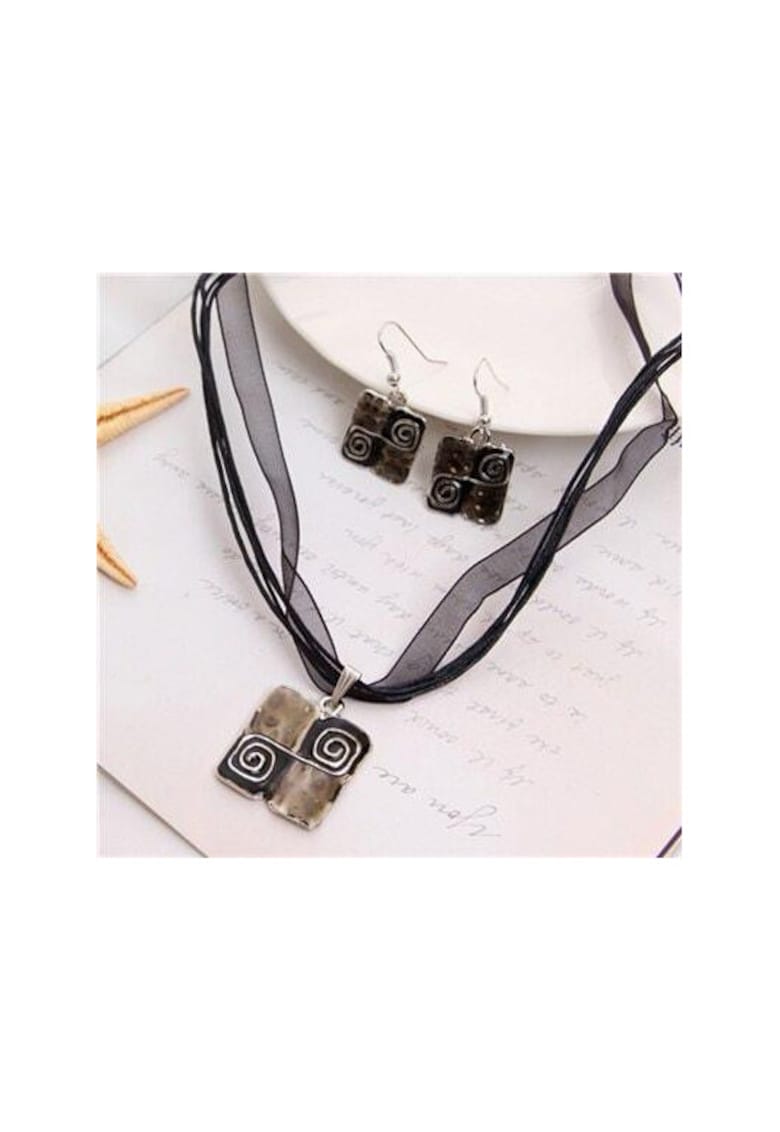 Set colier si cercei - argintiu cu negru - Trude C5 -