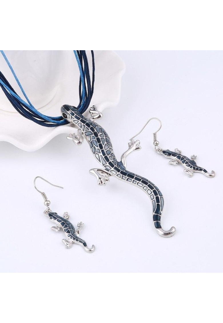 Set colier si cercei - albastru - cu soparle - Trish C6 -