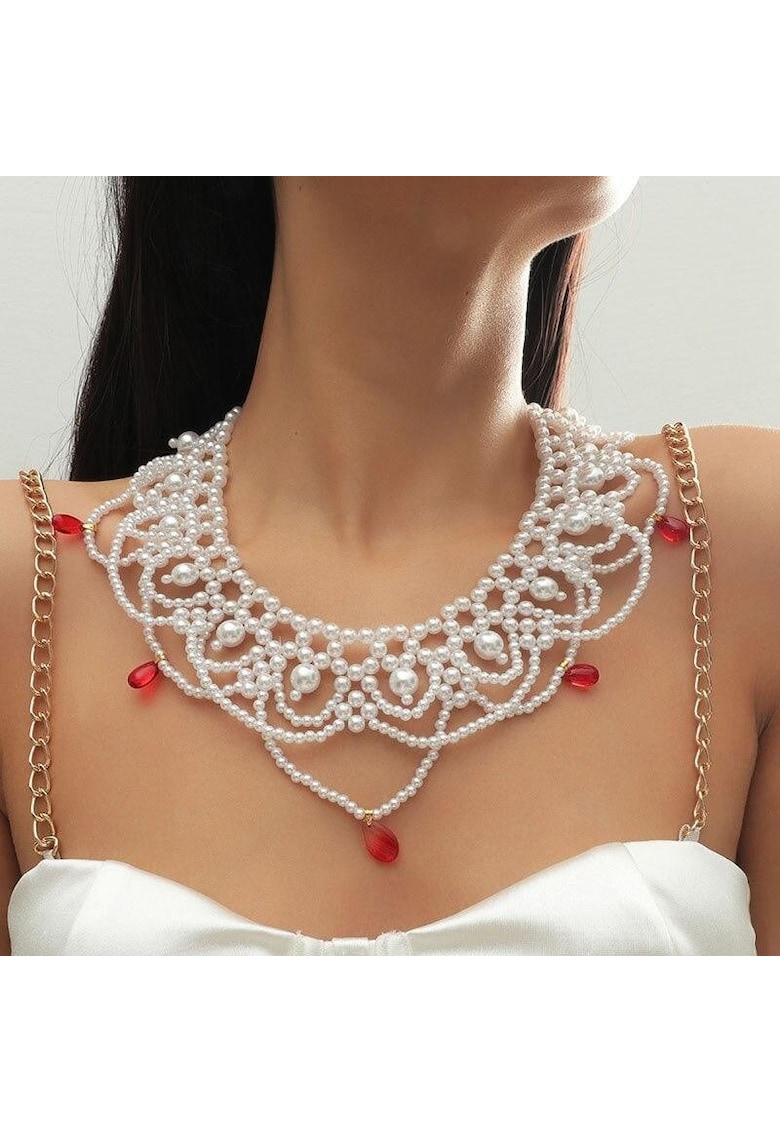 Colier cu perle albe si cristale rosii - Ireen C2 -