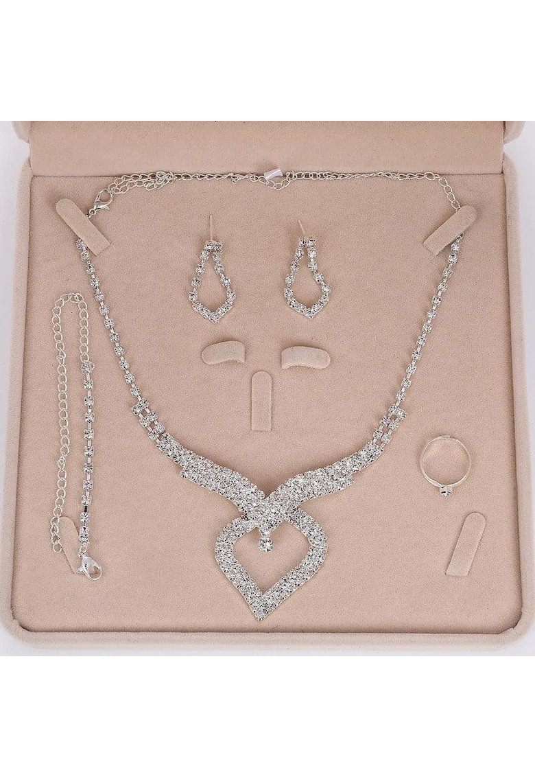 Set colier - cercei - bratara si inel - argintiu - cu pietre - Karina C13 -