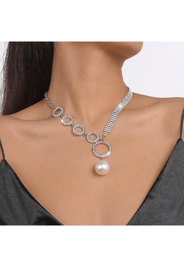 Colier argintiu - cu pietre si perla - Helvi C17 Colier argintiu - cu pietre si perla - Helvi C17