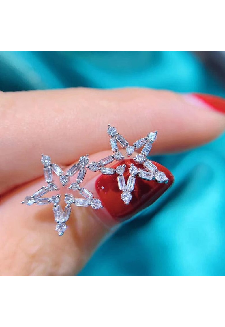 Cercei argintii - forma de stea - cu pietre din zirconiu - Damien C7 -