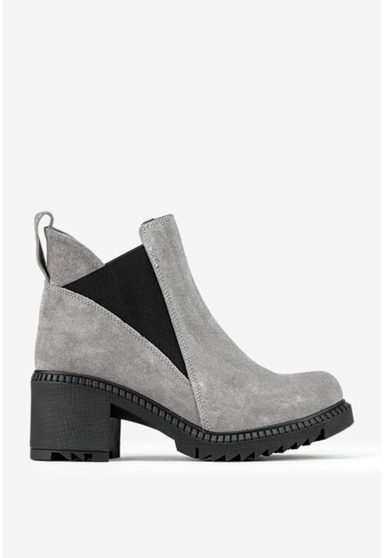 Botine dama gri din piele intoarsa
