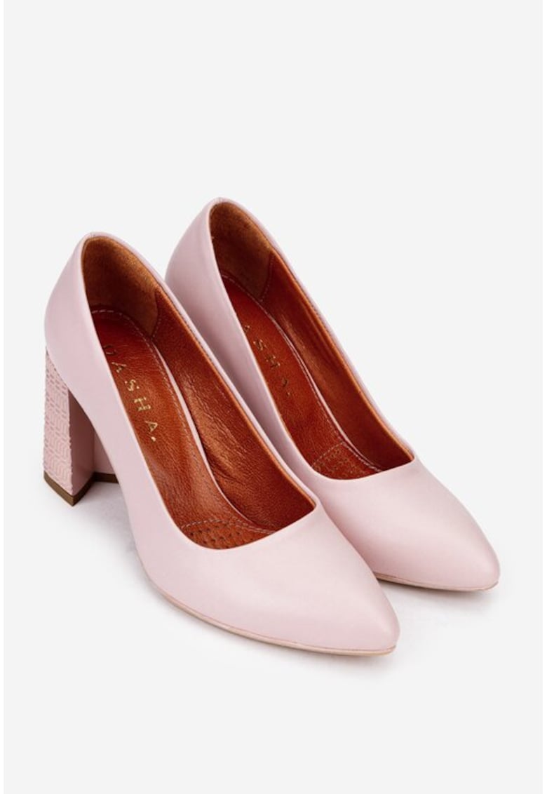 Pantofi roz deschis din piele naturala cu toc deosebit